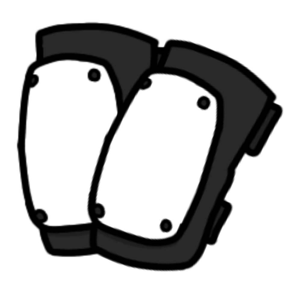 a set of black elbow pads with white plastic caps overlapping on another.